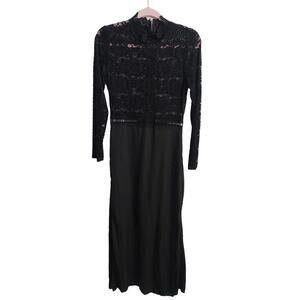 Party Gown Sexy Sheer Lace Long Sleeve Split Maxi Dress, Women’s Medium
